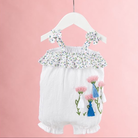 SOLD NWT Chiffon Embroidered Baby Flower Bubble Romper - Picture 5 of 5